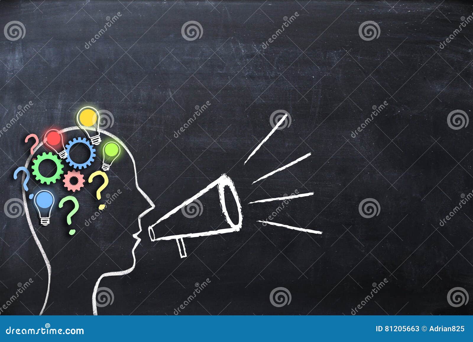 coaching concept Ã¢â¬â knowledge and ideas sharing with human head  and megaphone or bullhorn on blackboard